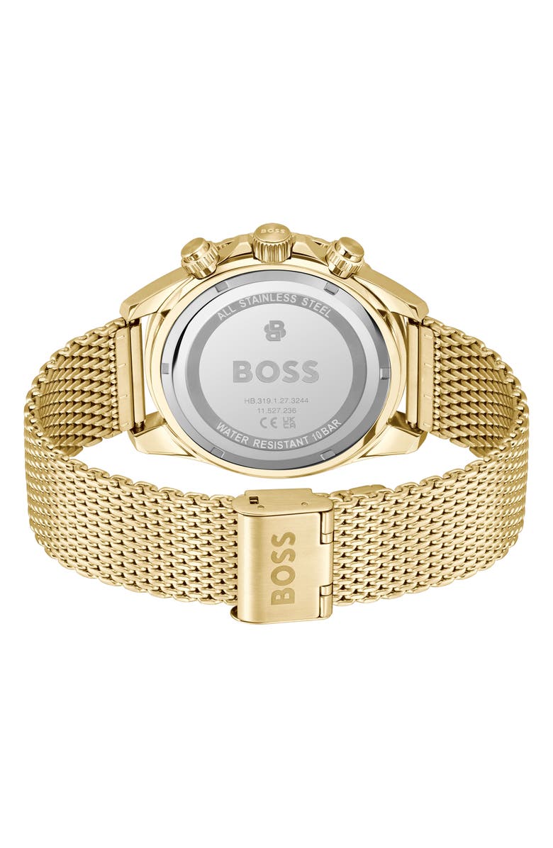 BOSS Sealiner Chronograph Goldtone Mesh Strap Watch, 44mm, Alternate, color, 