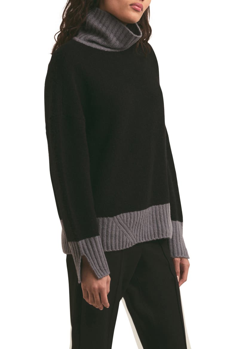 The Andi Contrast Rib Turtleneck Wool & Cashmere Blend Sweater, Alternate, color, BLACK/ GREY