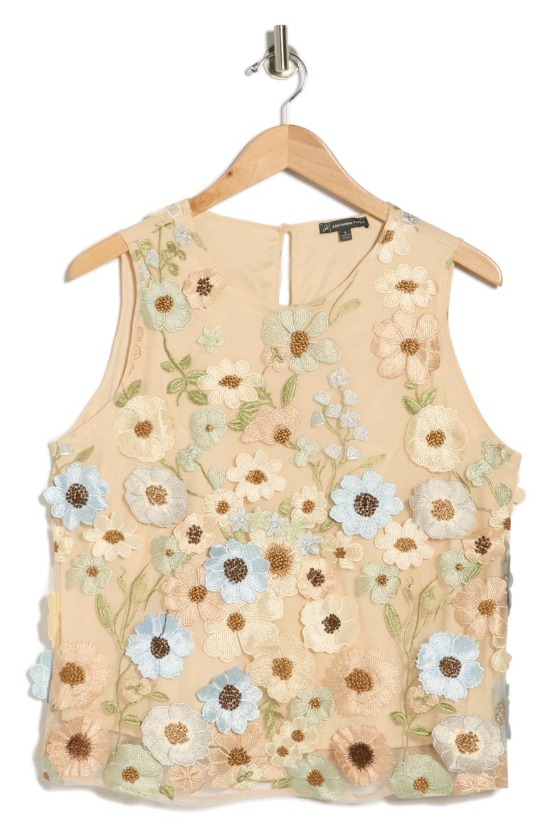 Floral Appliqué Sleeveless Shell Top, Alternate, color, NEUTRAL FLORAL