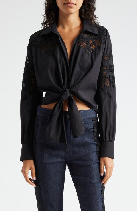 Marianna Mesh Embroidered Button-Up Shirt