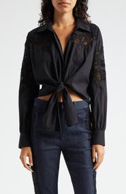 Cinq à Sept Marianna Mesh Embroidered Button-Up Shirt