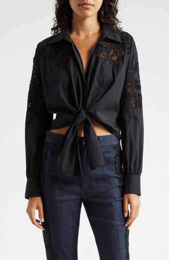 Cinq à Sept Marianna Mesh Embroidered Button-Up Shirt