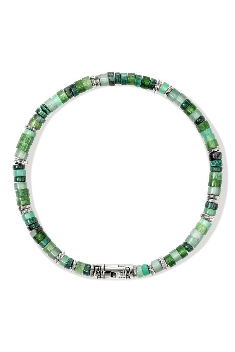 Heishi Bracelet, Hardstones, Sterling Silver, Alternate, color, GREEN