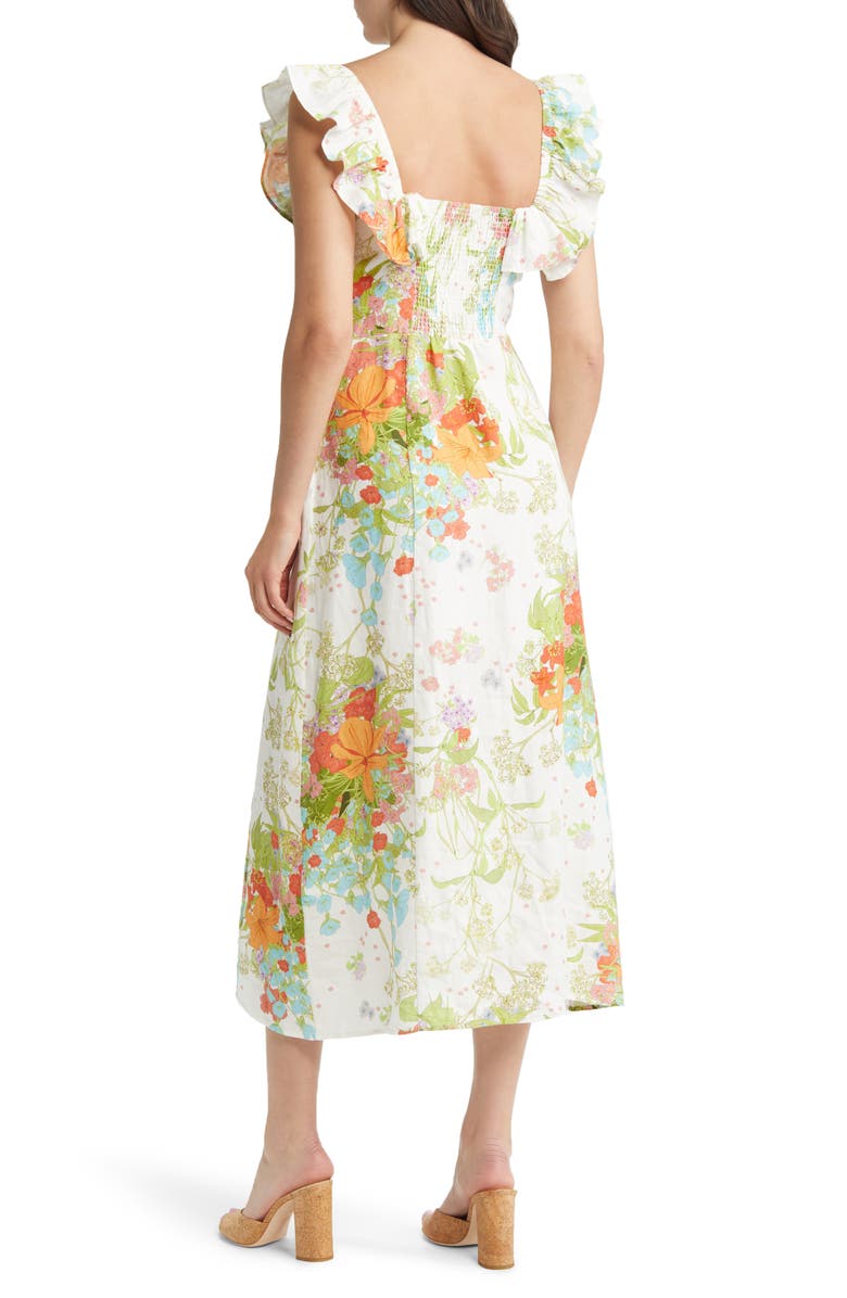 & Other Stories Floral Ruffle Linen Dress, Alternate, color, Green