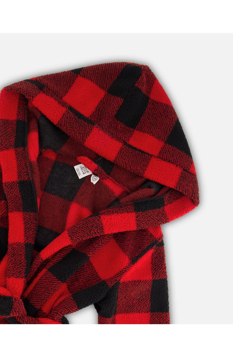 Deux par Deux Little Boy's Plush Robe Plaid Black And Red, Alternate, color, 