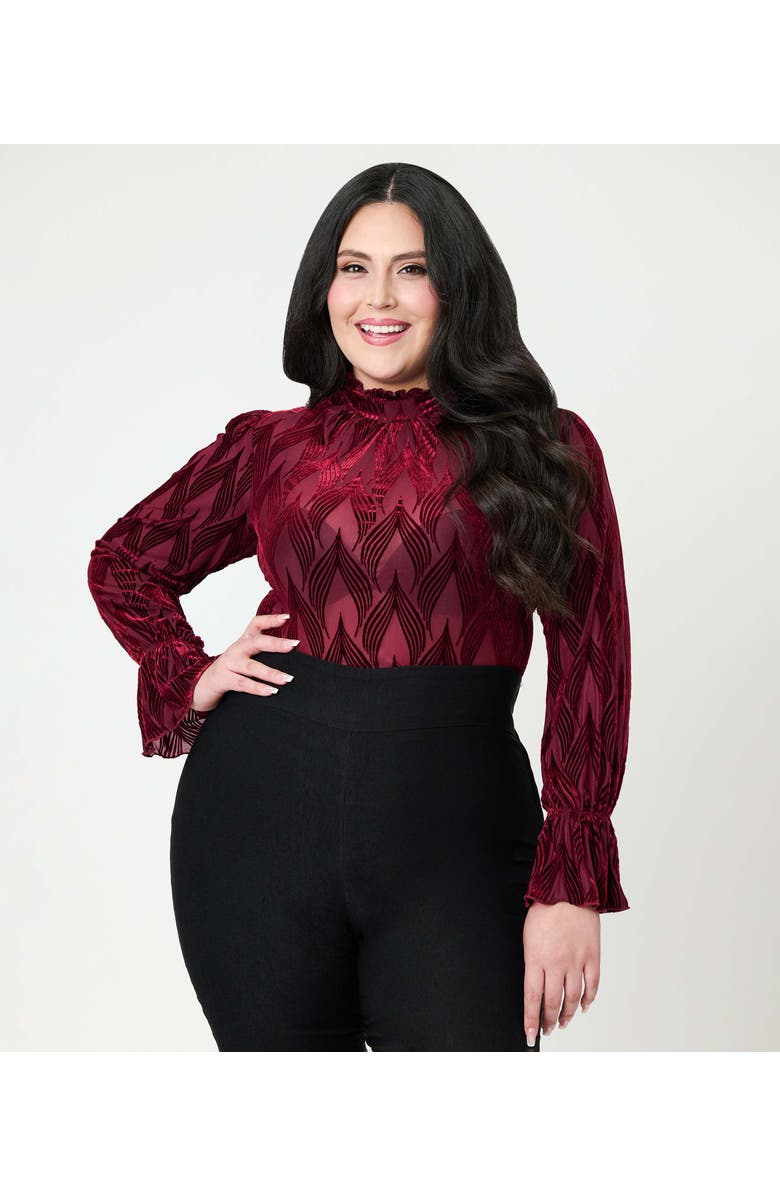 Unique Vintage Plus Size Donna Blouse, Main, color, Burgundy Lace