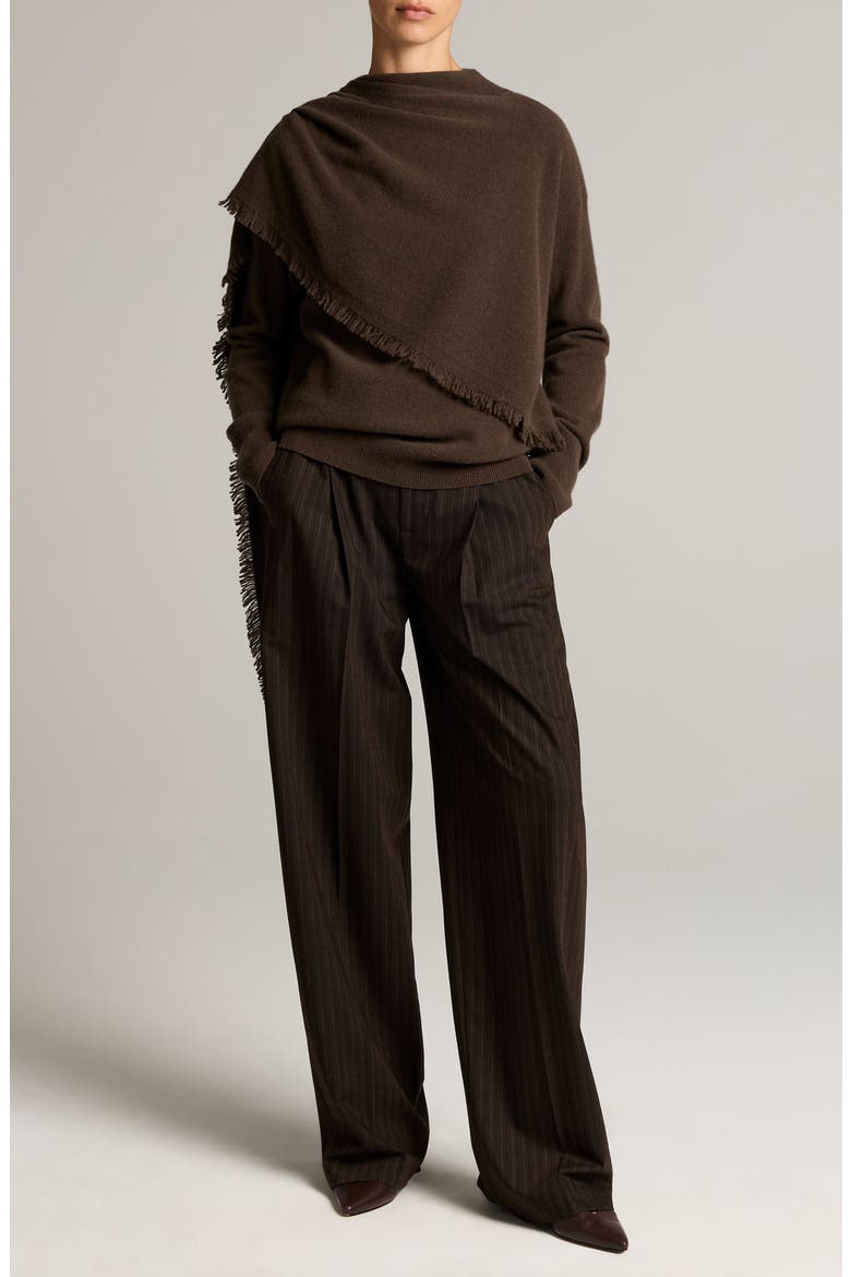 Draped Fringe Scarf Sweater, Alternate, color, PINEWOOD