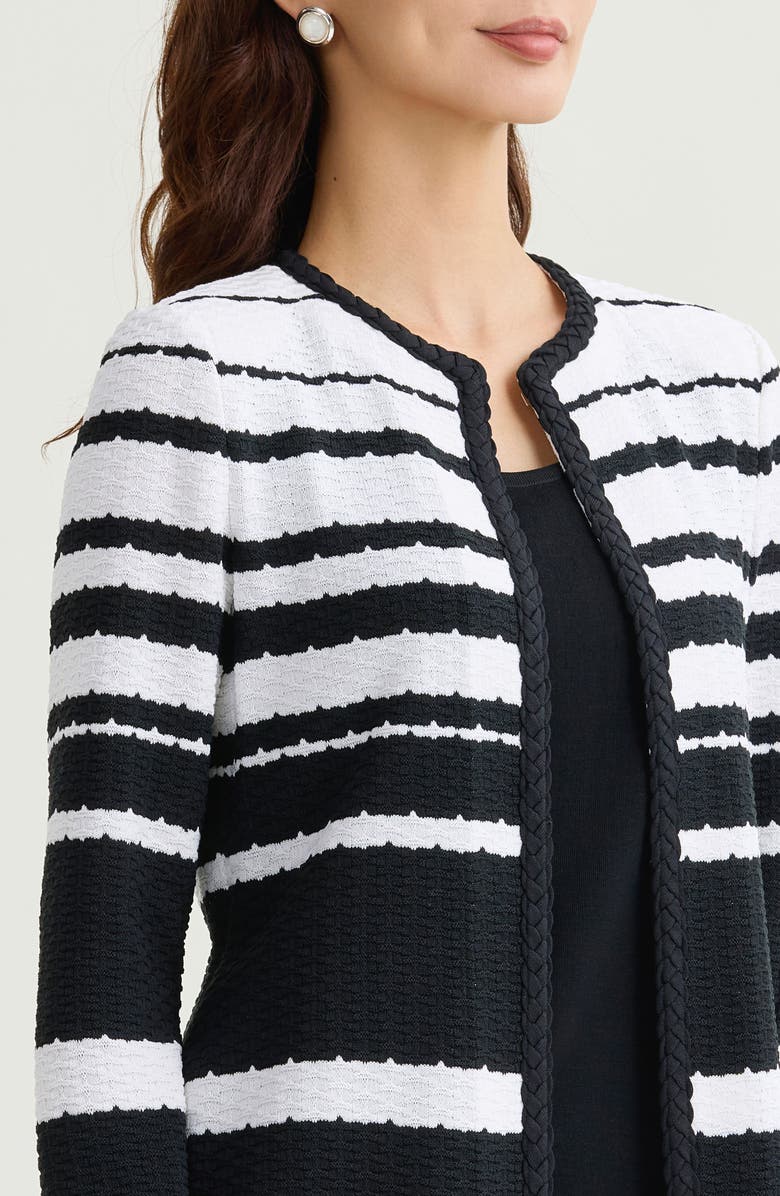 Ming Wang Heritage Braided Trim Basket Weave Knit Jacket, Alternate, color, Black/White