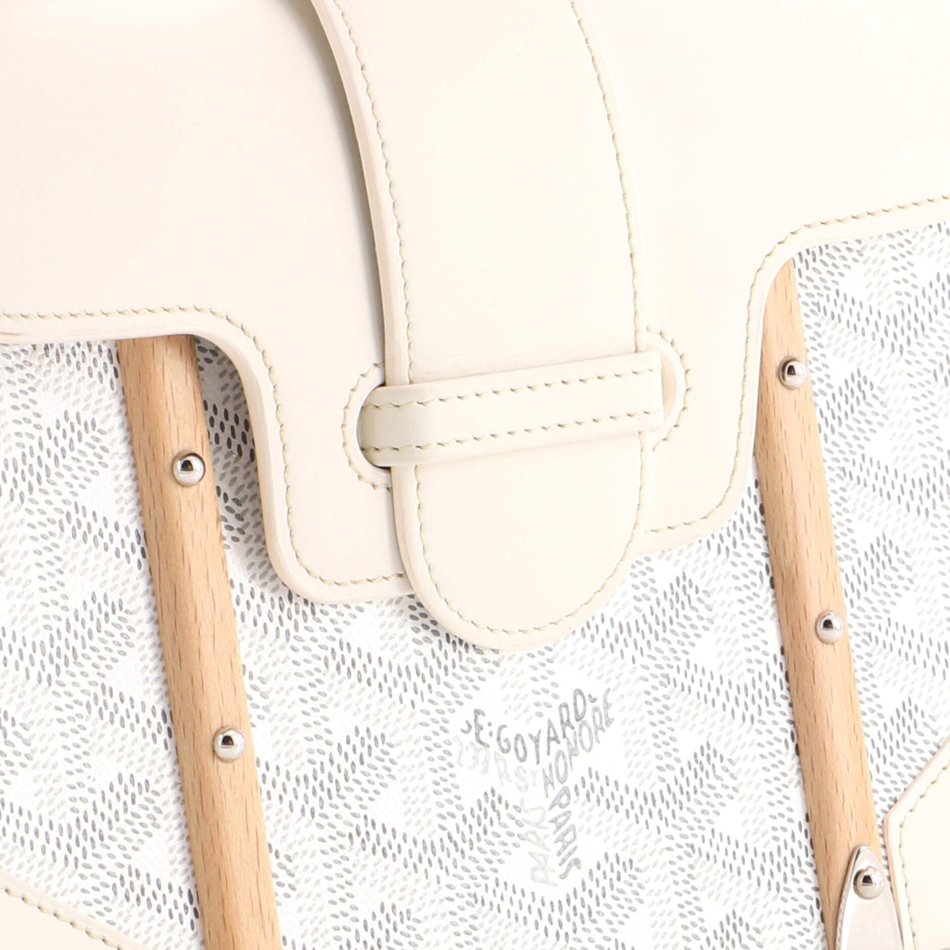 Structured Saigon Top Handle Bag Coated Canvas with Leather Mini, Alternate, color, White