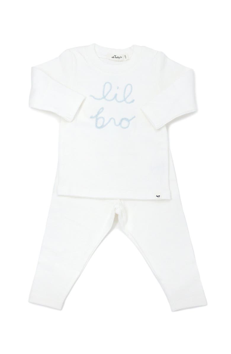 oh baby! "lil bro" Sky Blue Embroidered Two Piece Set, Main, color, 