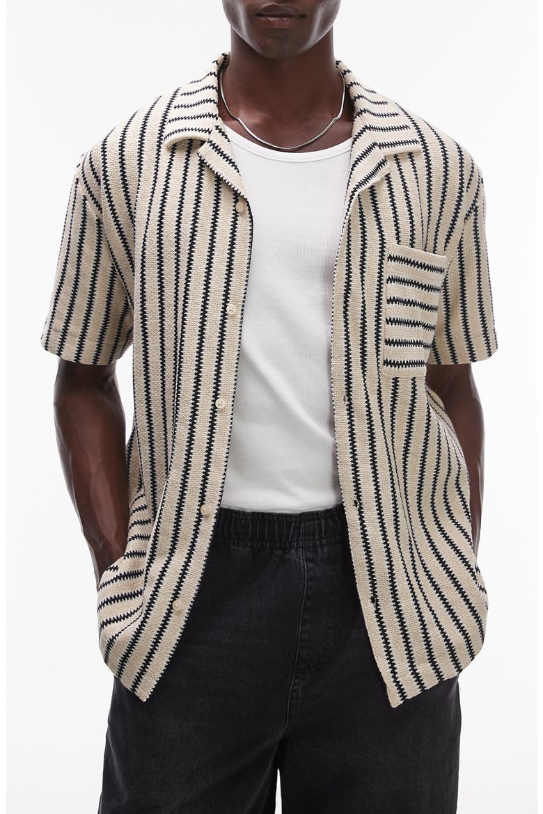 Stripe Knit Camp Shirt, Main, color, STONE