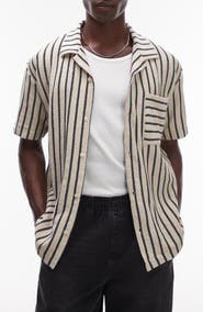 Topman Stripe Knit Camp Shirt
