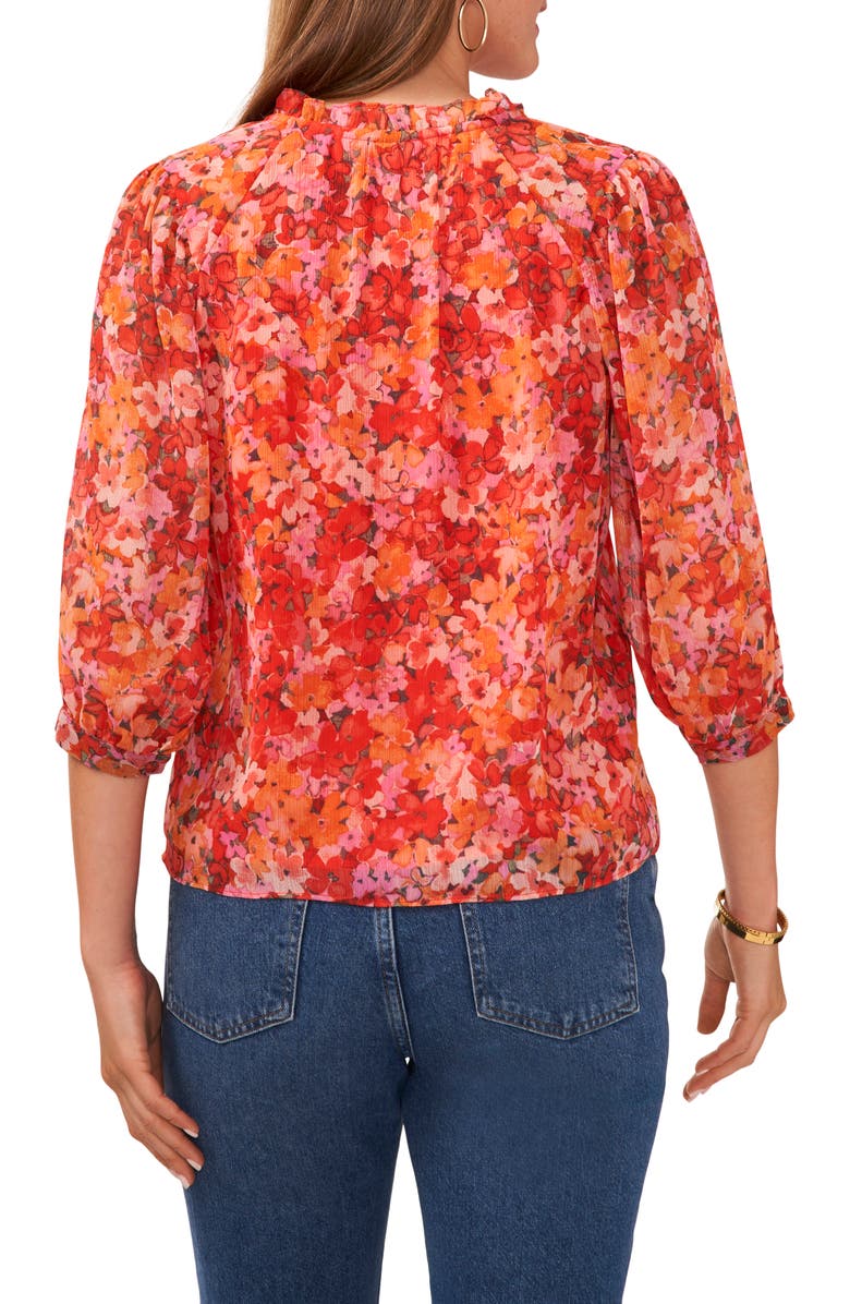 Vince Camuto Floral Print Tie Neck Top, Alternate, color,