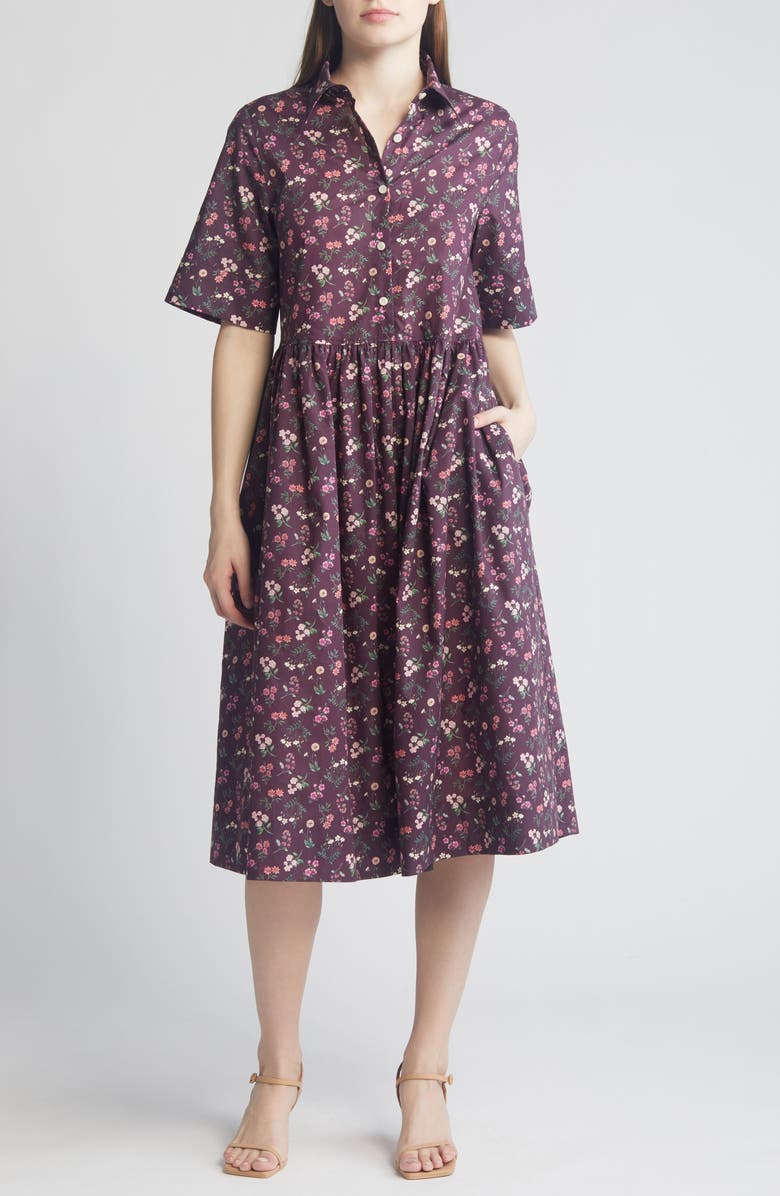 Liberty London Gallery Floral Cotton Midi Shirtdress, Main, color, 