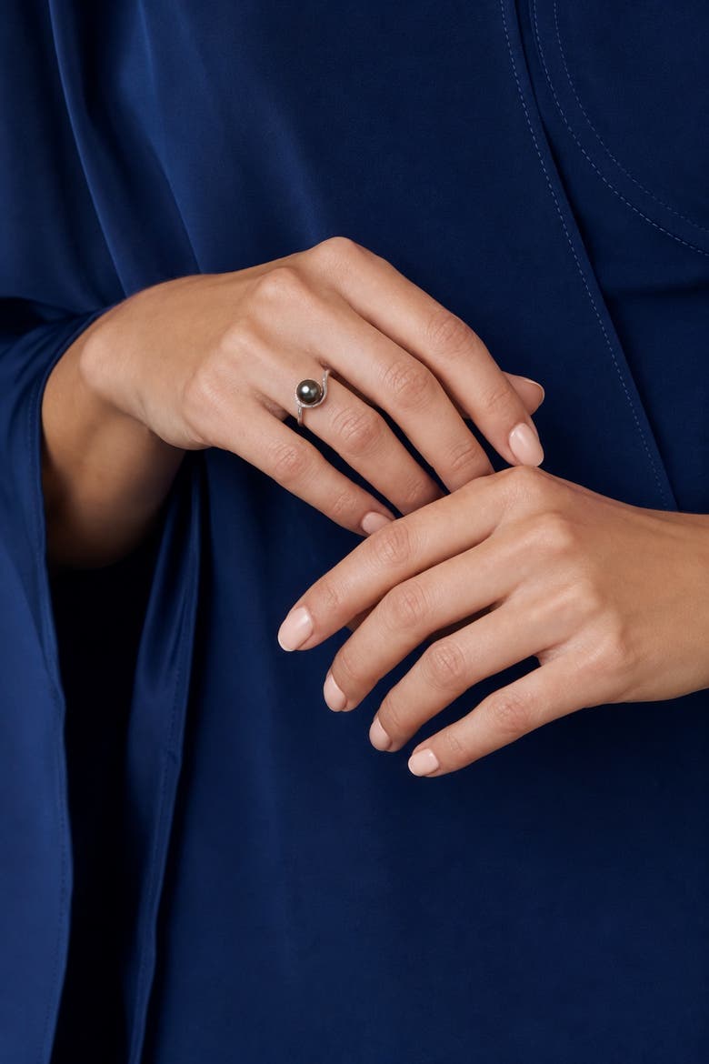 14K Gold Tahitian South Sea Pearl Felice Ring, Alternate, color, White Gold