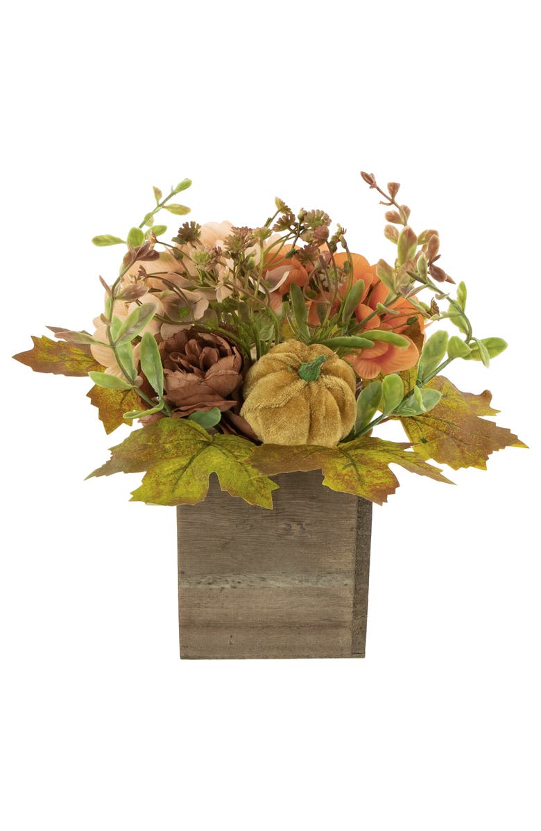 Northlight Floral and Pumpkin Wooden Box Fall Harvest Decoration - 10" x 8" - Orange and Brown, Main, color, Orange