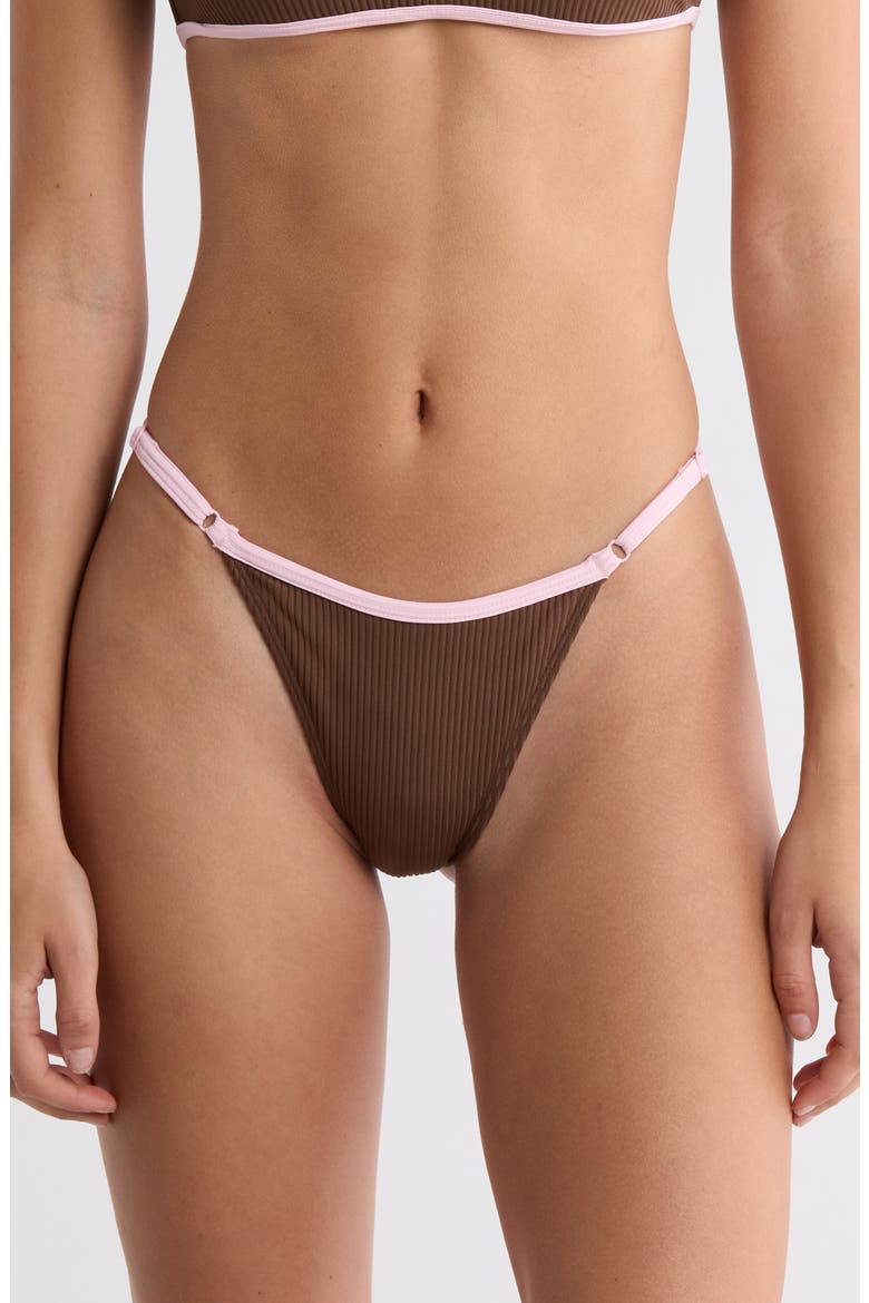 Bree Rib Bikini Bottoms, Main, color, CHESTNUT BROWN/ ORCHID PINK