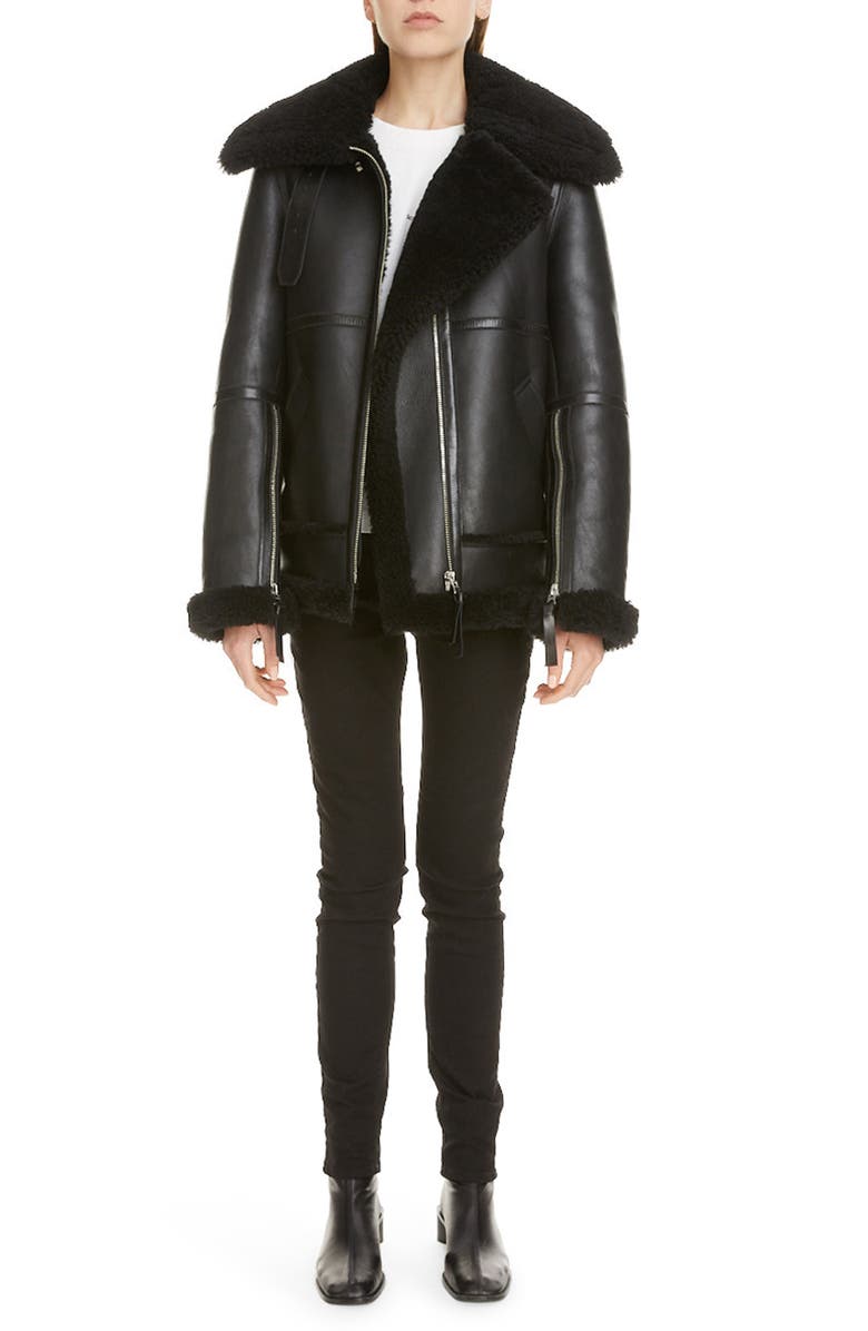 Acne Studios Velocite Genuine Shearling Moto Jacket, Main, color, 