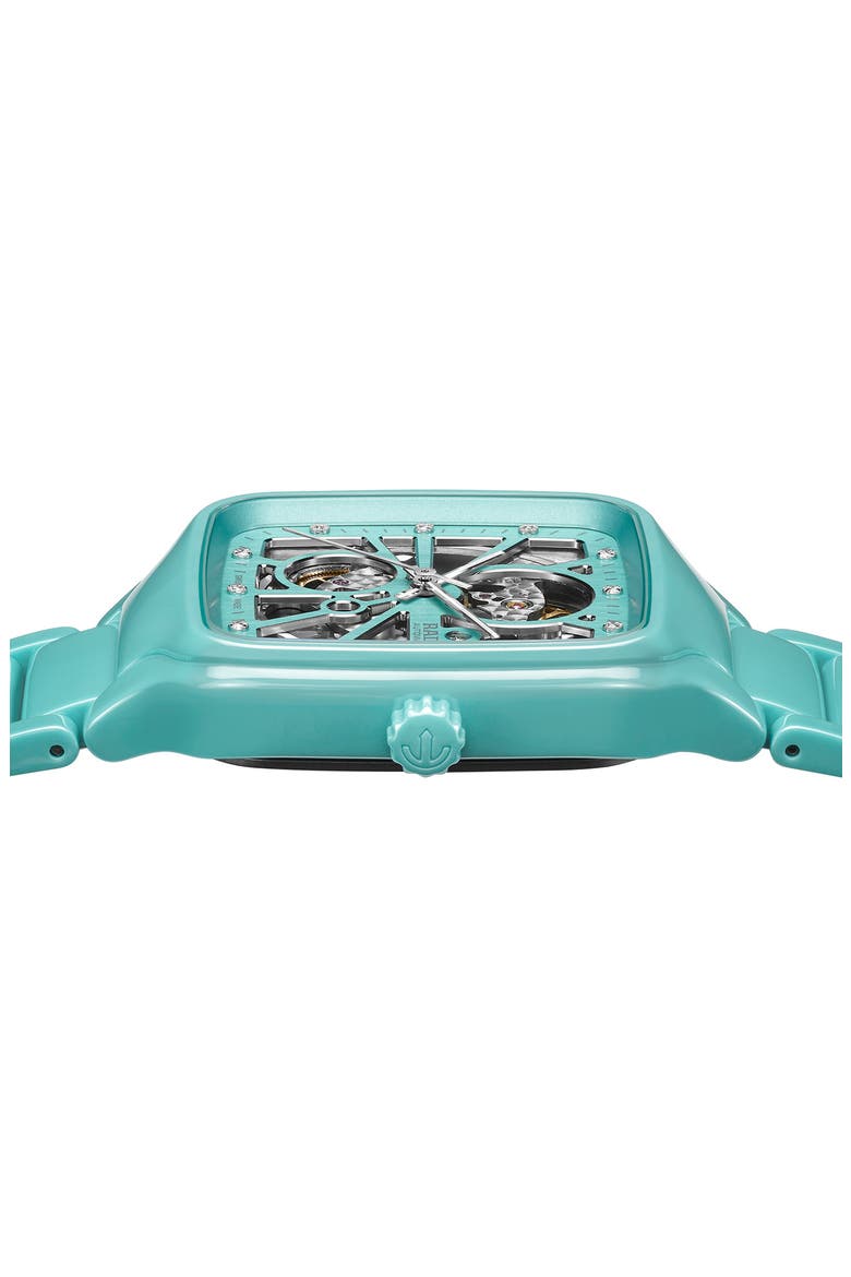 True Square Diamond Automatic Open Heart Bracelet Watch, 38mm, Alternate, color, AQUA