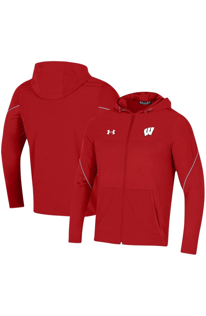 Under Armour Men's Under Armour Red Wisconsin Badgers 2021 Sideline Warm-Up Full-Zip Hoodie, Main, color, 