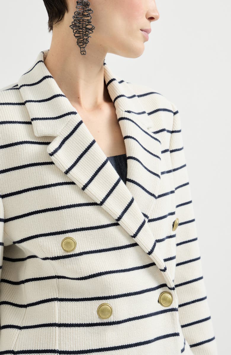 Brunello Cucinelli Striped knit blazer, Alternate, color, Blue