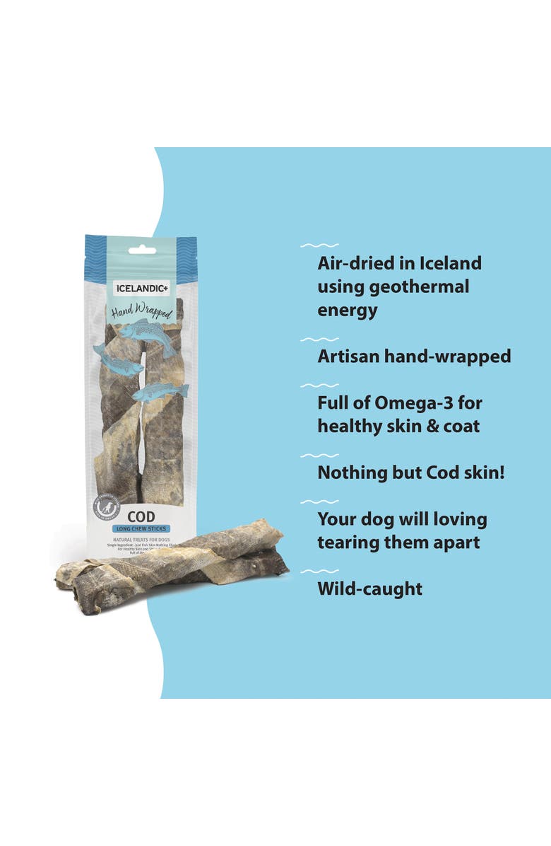 ICELANDIC+ Cod Skin 10" Long Hand Wrapped Dog Chew Stick, 2Pack, 3.2Oz Bag, Alternate, color, Multicolored