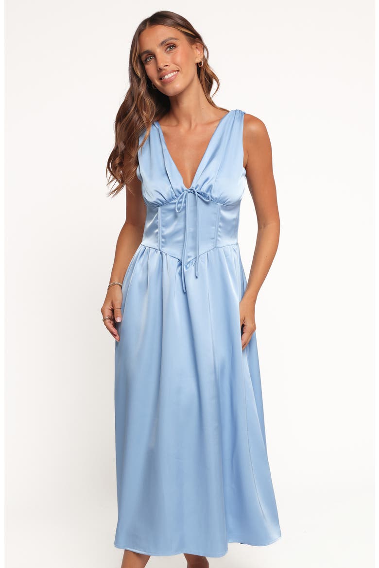 Verena Plunge Neck Satin Dress, Alternate, color, PERIWINKLE BLUE