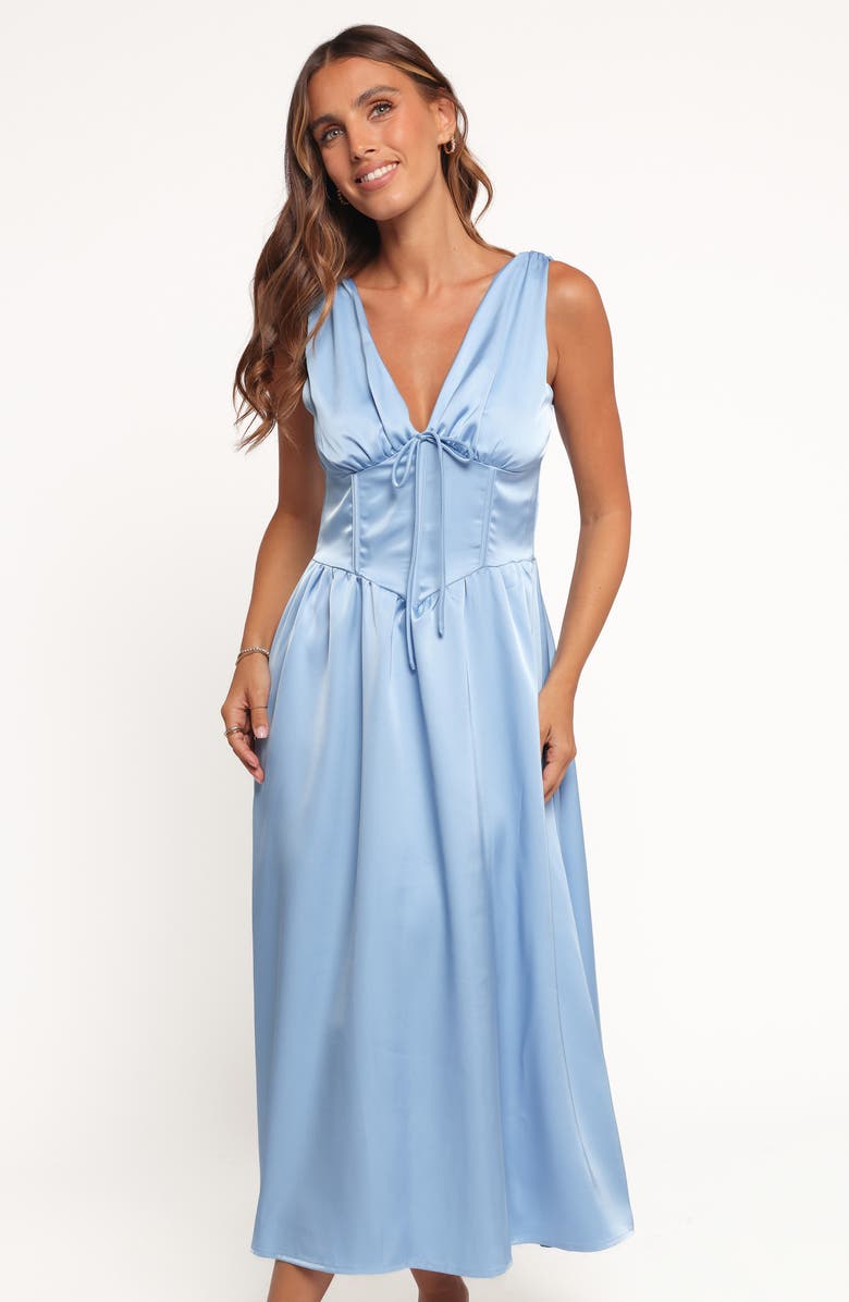 Petal & Pup Verena Plunge Neck Satin Dress, Alternate, color, Periwinkle Blue