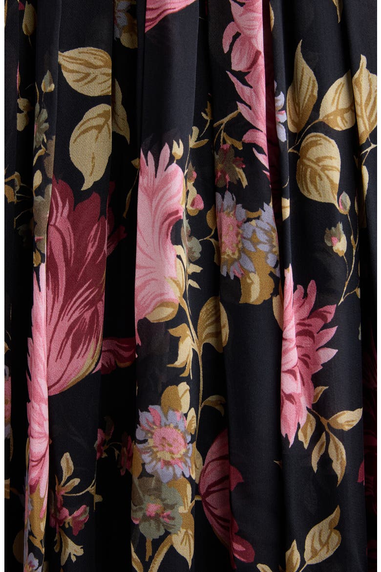 Peony Print Silk Jumpsuit, Alternate, color, BLACK
