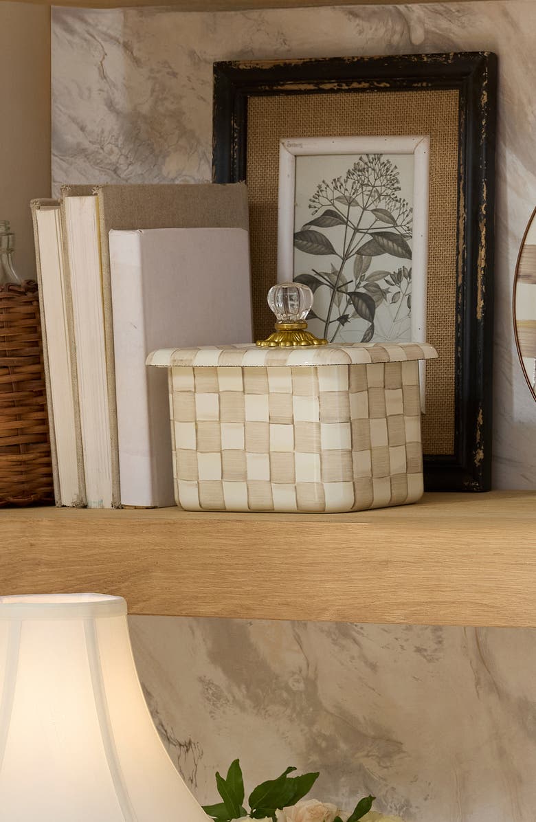 MACKENZIE CHILDS Mocha Check Enameled Steel Recipe Box, Alternate, color, Mocha