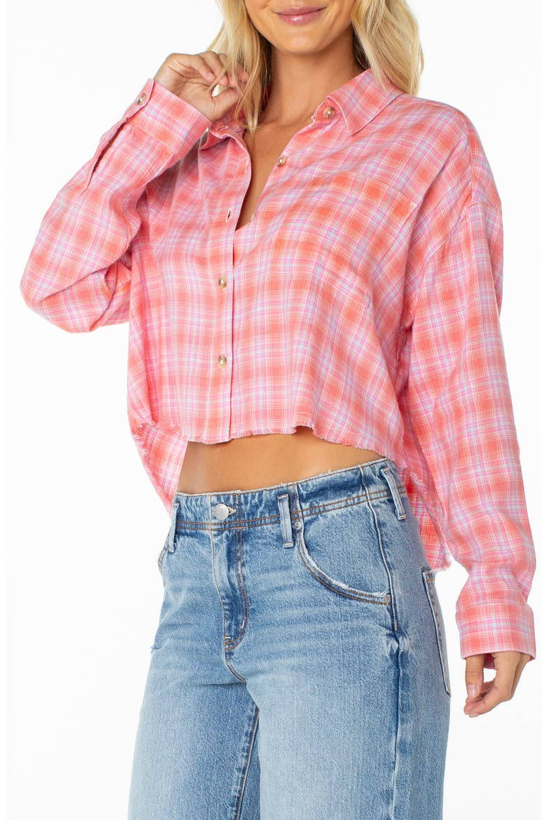 Rockford Plaid Crop Button-Up Shirt, Alternate, color, CAMELLIA