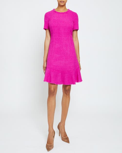 Santorelli Manta Fringe-trim Ruffle Tweed Mini Dress In Magenta