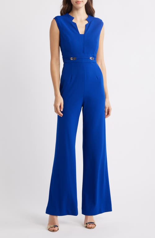 Tahari ASL Notched Neck Sleeveless Jumpsuit in Cobalt 