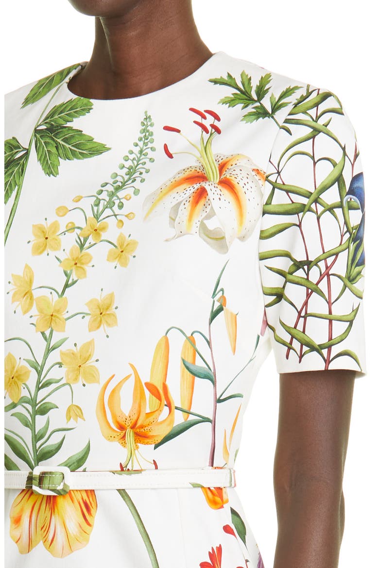 Floral Belted Stretch Cotton Twill Dress, Alternate, color, WHITE MULTI