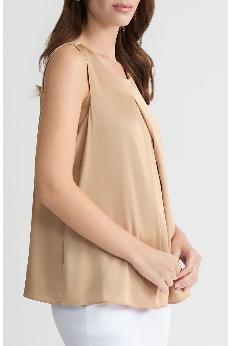 Box Pleat Sleeveless Matte Satin Top, Alternate, color, TOASTED WHEAT