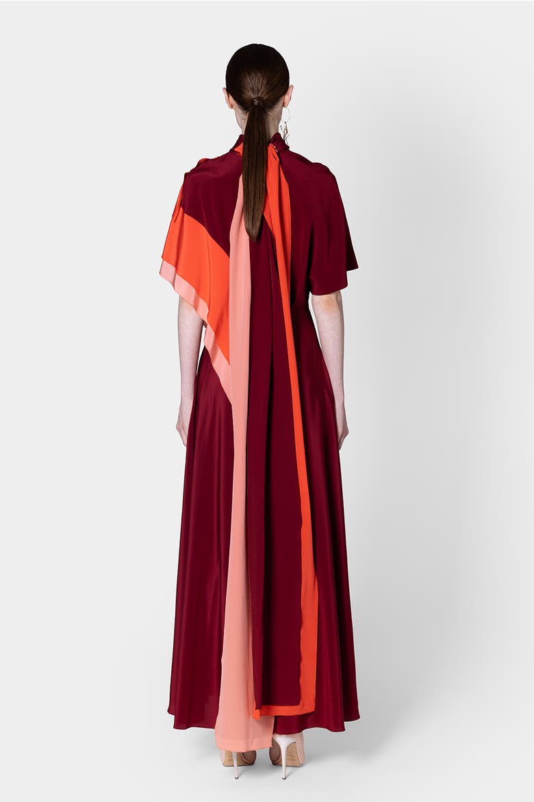 Arisha Chiffon Draped Midi Dress, Alternate, color, Borgonha / Hibiscus