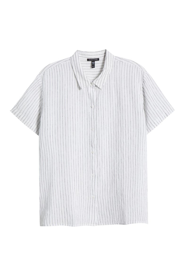 Stripe Organic Linen Button-Up Shirt, Alternate, color, WHITE/ BLACK
