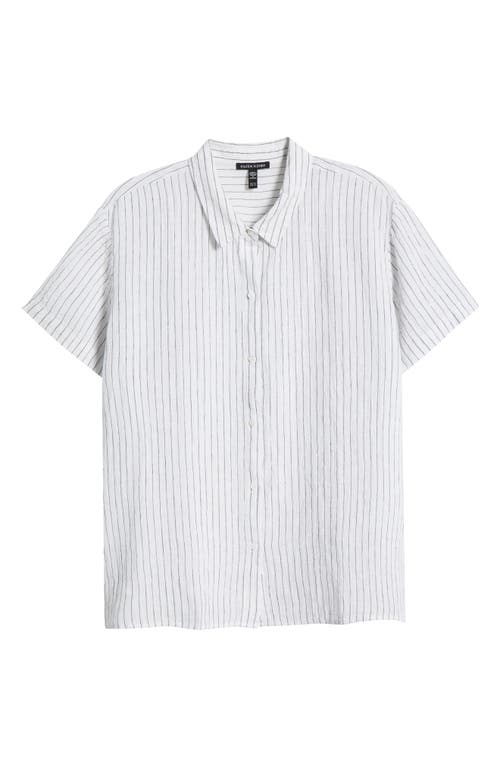 Eileen Fisher Stripe Organic Linen Button-up Shirt In White/black