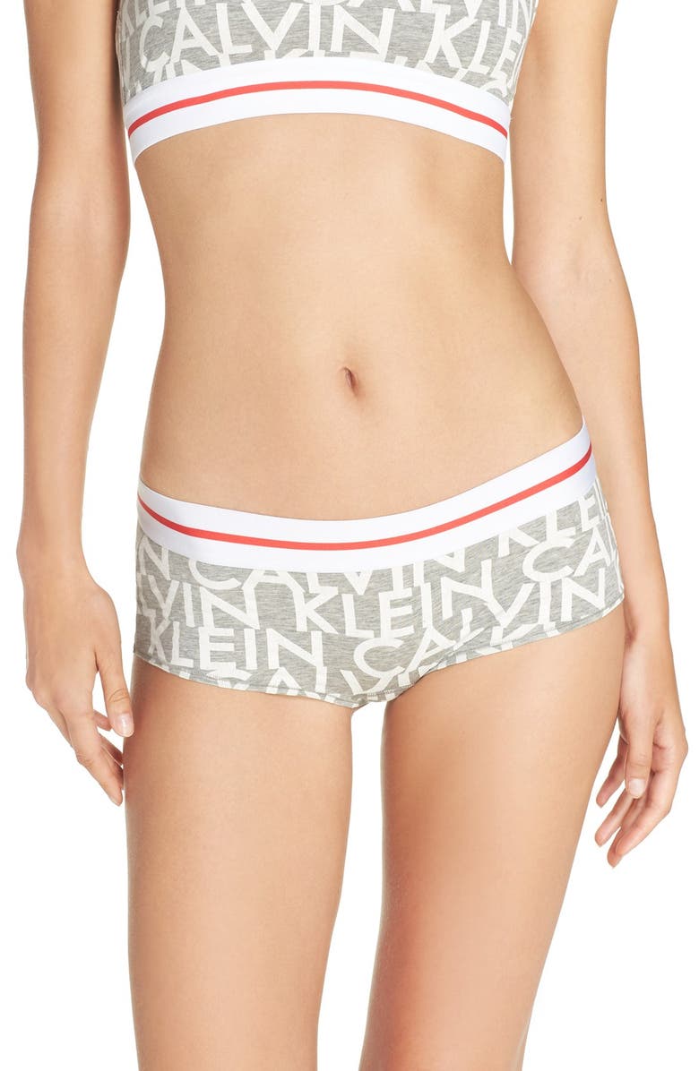 Calvin Klein 'Modern' Logo Panties, Main, color, Grey Heather Logo Print
