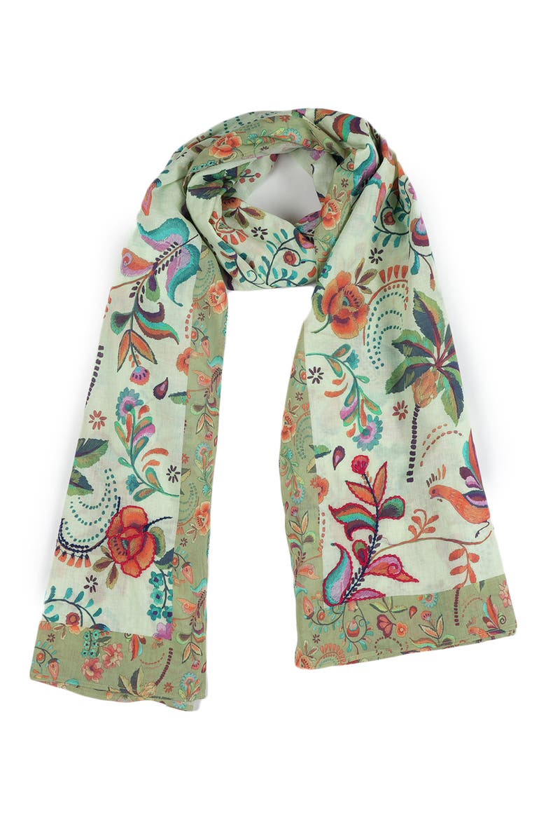 Floral Cotton Scarf, Alternate, color, GREEN