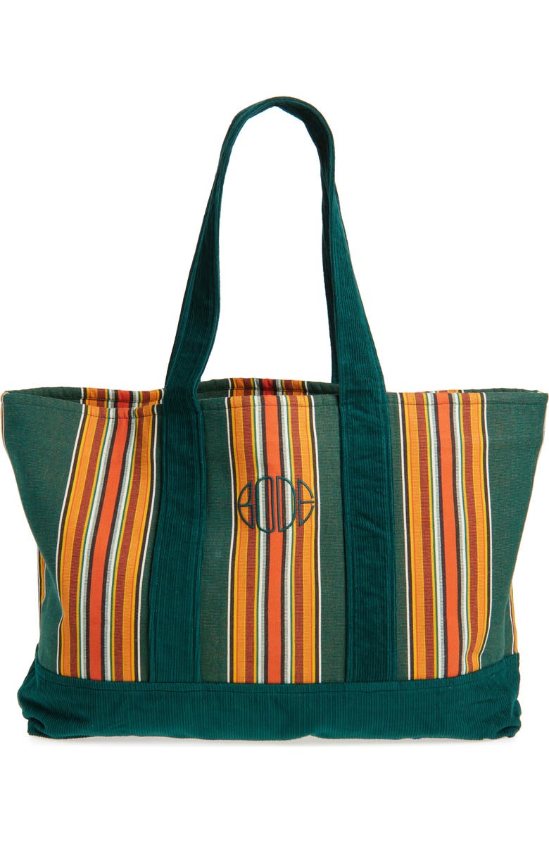 Bode Parakeet Stripe Canvas & Corduroy Tote, Alternate, color, Green Multi