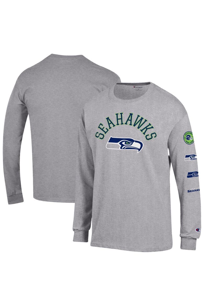 Men's Champion  Heather Gray Seattle Seahawks Seal Long Sleeve T-Shirt, Main, color, Heather Gray