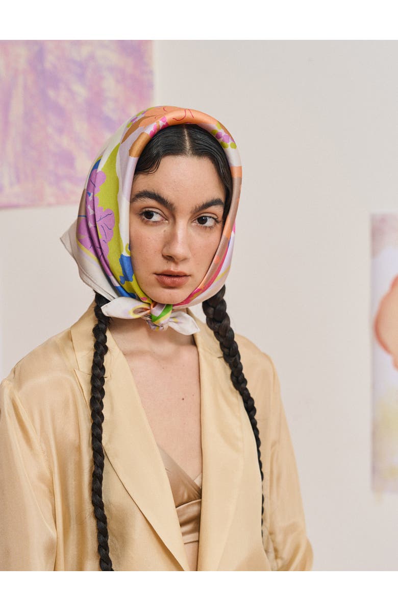 Lost Pattern FRIDA x LOST PATTERN "Frida's Garden" Silk Bandana Scarf, Alternate, color, Pink