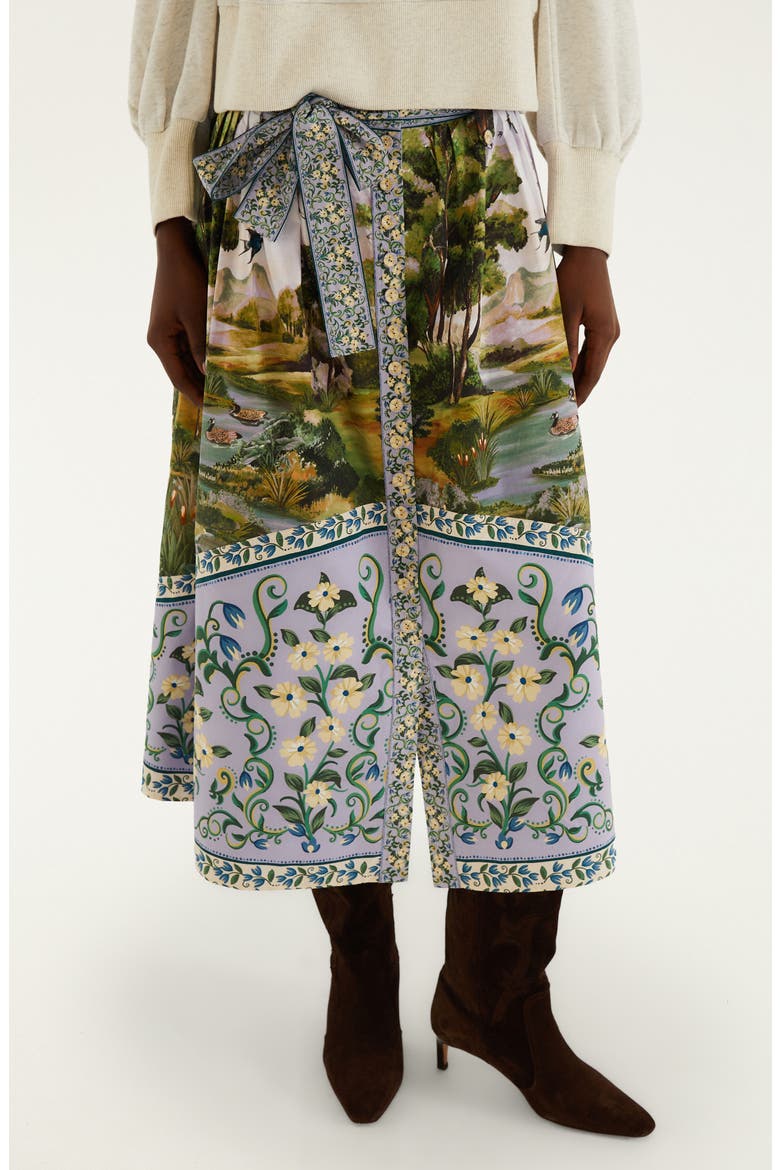 Countryside Landscape Midi Skirt, Alternate, color, GREEN