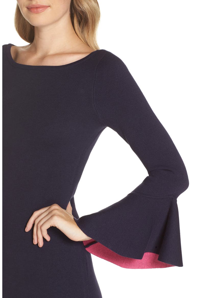 Bell Sleeve Midi Sweater Dress, Alternate, color, NAVY