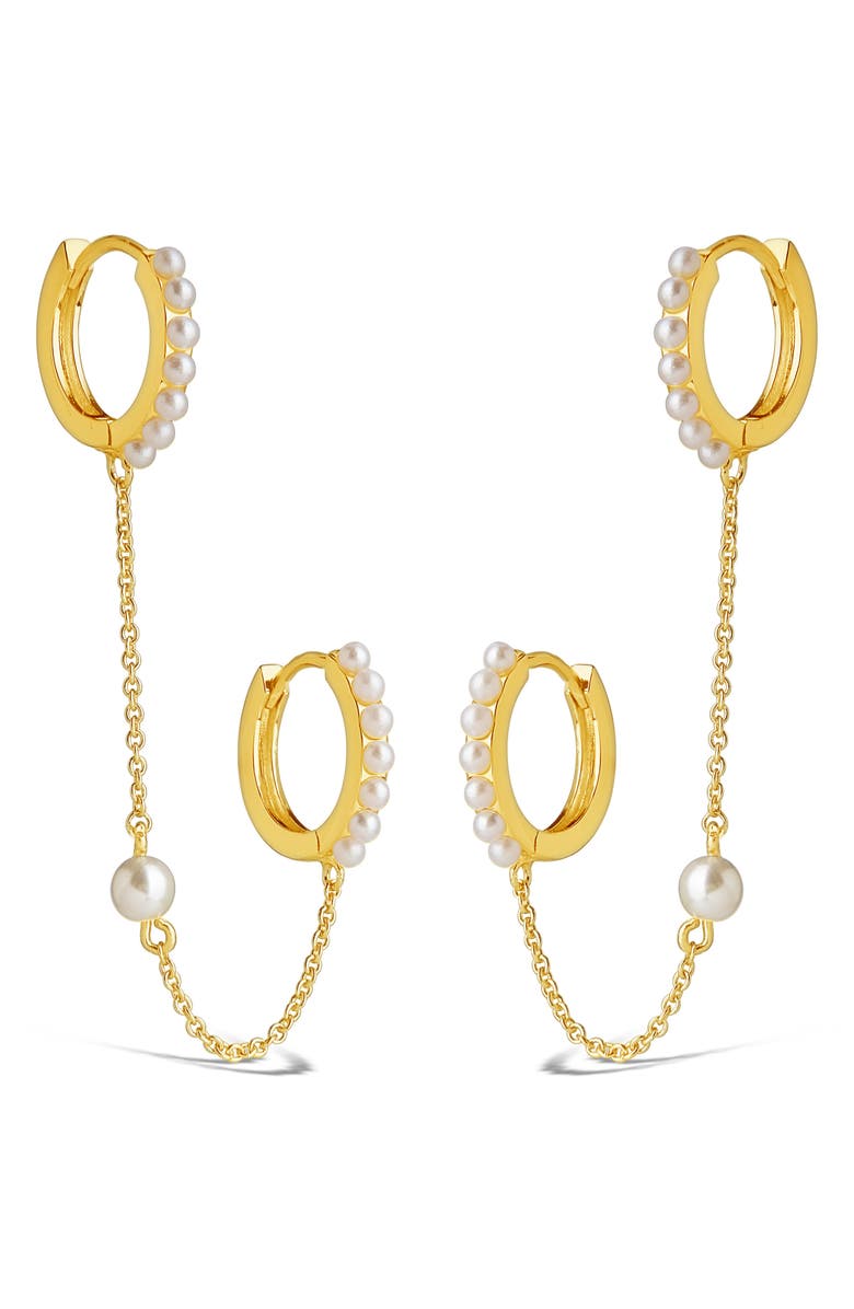 Sterling Forever Zornia Double Imitation Pearl Huggie Hoop Earrings, Alternate, color, 