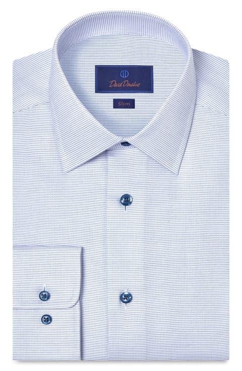 Slim Fit Microcheck Cotton Twill Dress Shirt