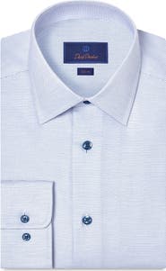 David Donahue Slim Fit Microcheck Cotton Twill Dress Shirt