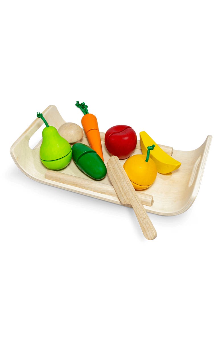 PlanToys<sup>®</sup> 14-Piece Assorted Fruit & Vegetable Tray Set, Main, color,