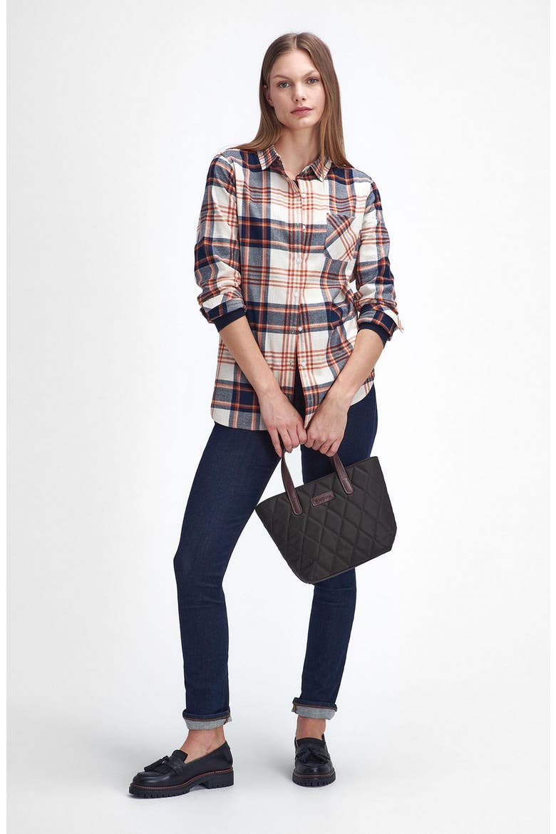 Pendula Check Cotton Button-Up Shirt, Alternate, color, CLOUD WHITE/ SPICED PUMPKIN